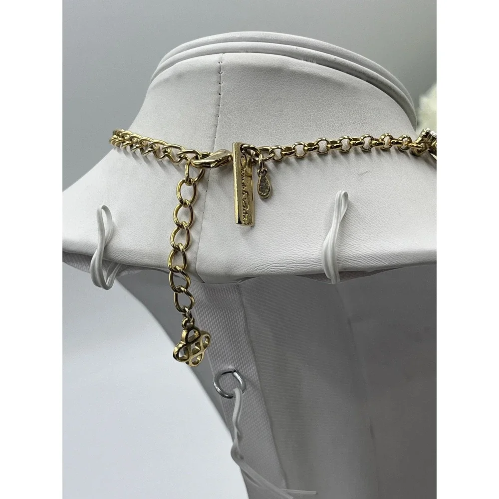 Oscar de la Renta Crystal Torn Paper Pearl Glamour Antique Gold Tone Necklace - Picture 12 of 12